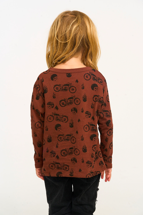 Moto Flames Longsleeve Top | Coffee - Visual Media Number 3 of 4