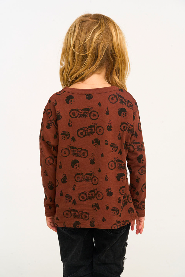 Moto Flames Longsleeve Top | Coffee - Thumbnail Image Number 3 of 4
