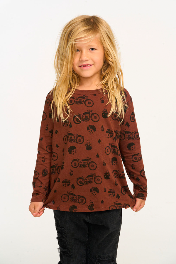 Moto Flames Longsleeve Top | Coffee - Thumbnail Image Number 4 of 4