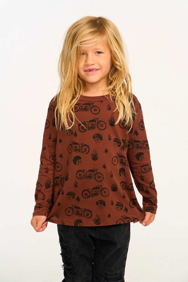 Moto Flames Longsleeve Top | Coffee - Thumbnail Image Number 4 of 4
