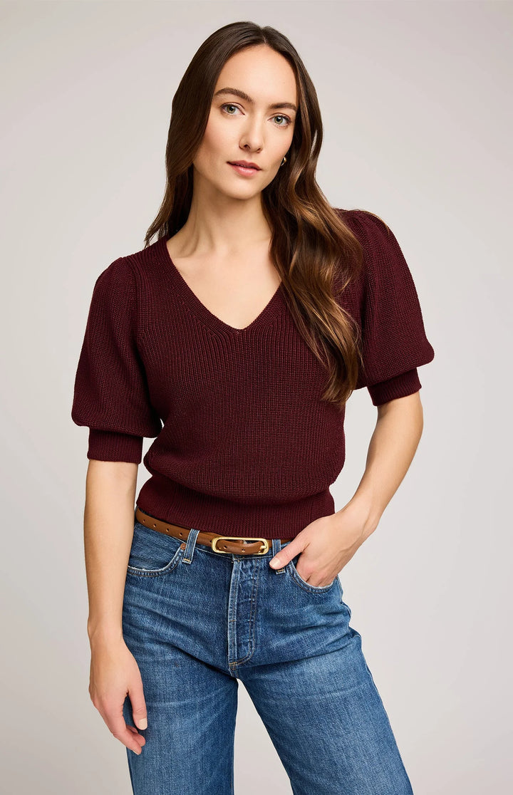Phoebe V Neck Sweater | Merlot - Thumbnail Image Number 1 of 2