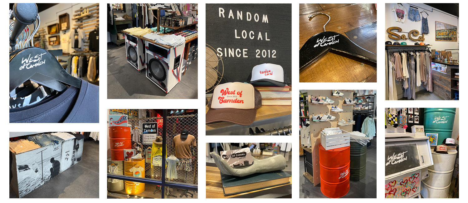 In-store collage displays, art and products from West of Camden stores.
