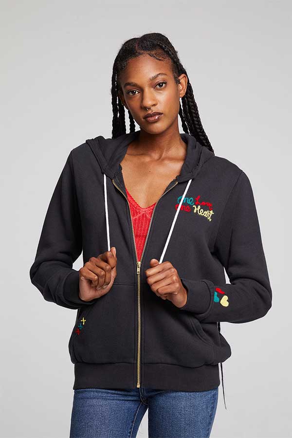 Chaser One Love One Heart Zip Up | Licorice - Thumbnail Image Number 1 of 2