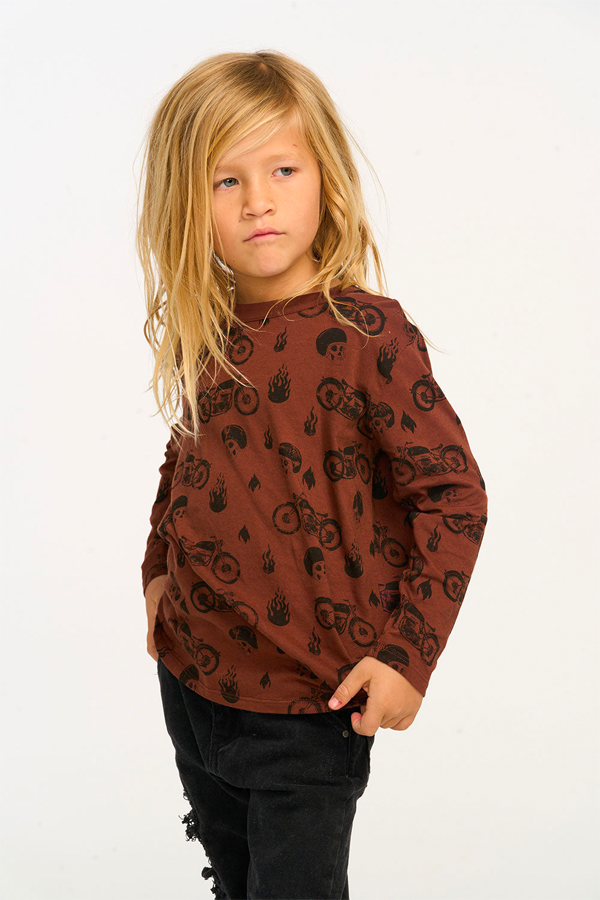 Moto Flames Longsleeve Top | Coffee - Thumbnail Image Number 2 of 4