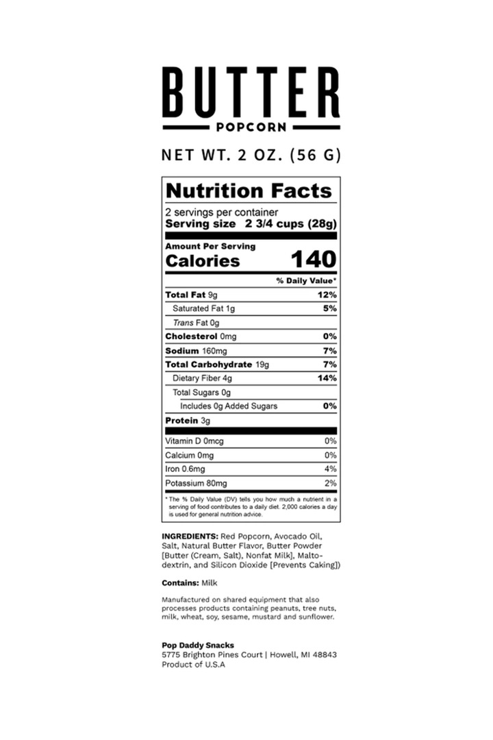 Pop Daddy Natural Butter Popcorn 2.0oz - Thumbnail Image Number 3 of 3