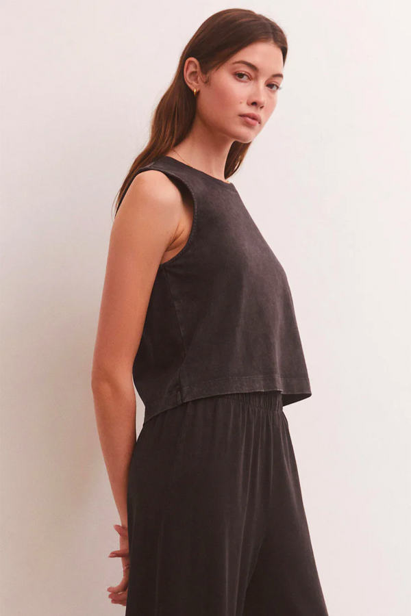Sloane Jersey Muscle Tank | Black - Thumbnail Image Number 2 of 3