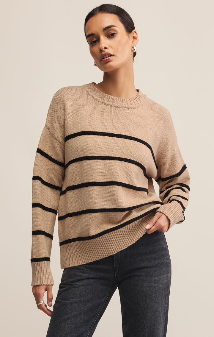 Boyfriend Striped Sweater | Heather Taupe - Thumbnail Image Number 1 of 2