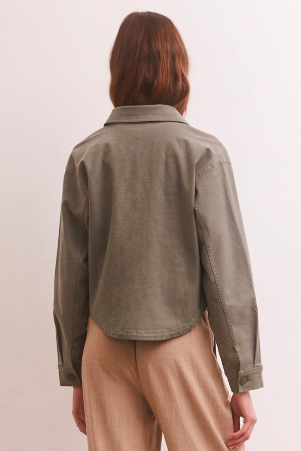 Cropped Twill Jacket | Evergreen - Thumbnail Image Number 3 of 4