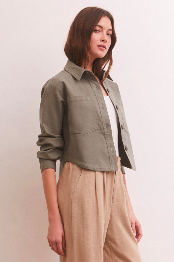 Cropped Twill Jacket | Evergreen - Thumbnail Image Number 2 of 4