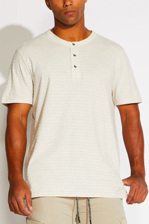 Riley Striped Henley | Heather Stone - Main Image Number 1 of 3