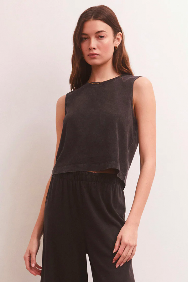 Sloane Jersey Muscle Tank | Black - Thumbnail Image Number 1 of 3