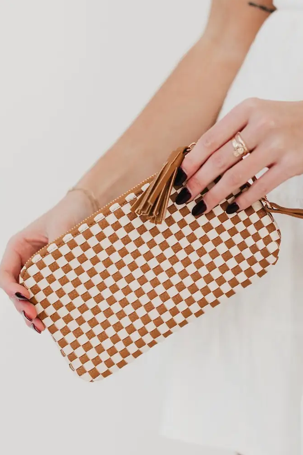 Emma Woven Clutch Wristlet | Brown Checkered - Visual Media Number 1 of 1