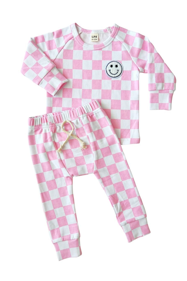 Checkered Smiley Lounge Set | Pink - Thumbnail Image Number 2 of 2
