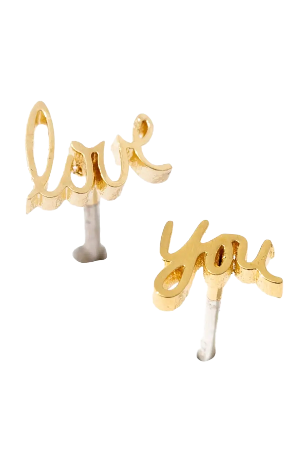 I Love You Stud Earrings Real 14K Yellow 2024 Gold