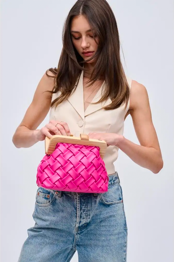 Matilda Woven Clutch | Hot Pink - Main Image Number 2 of 4