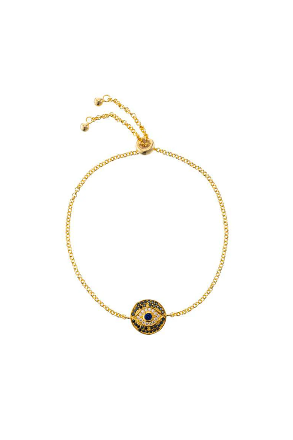 Melrose CZ Pave Evil Eye Bolo Bracelet | Gold/Black - Visual Media Number 1 of 1