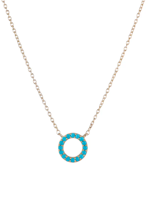 Gemstone Pave Open Circle Necklace | Turquoise - Thumbnail Image Number 1 of 2