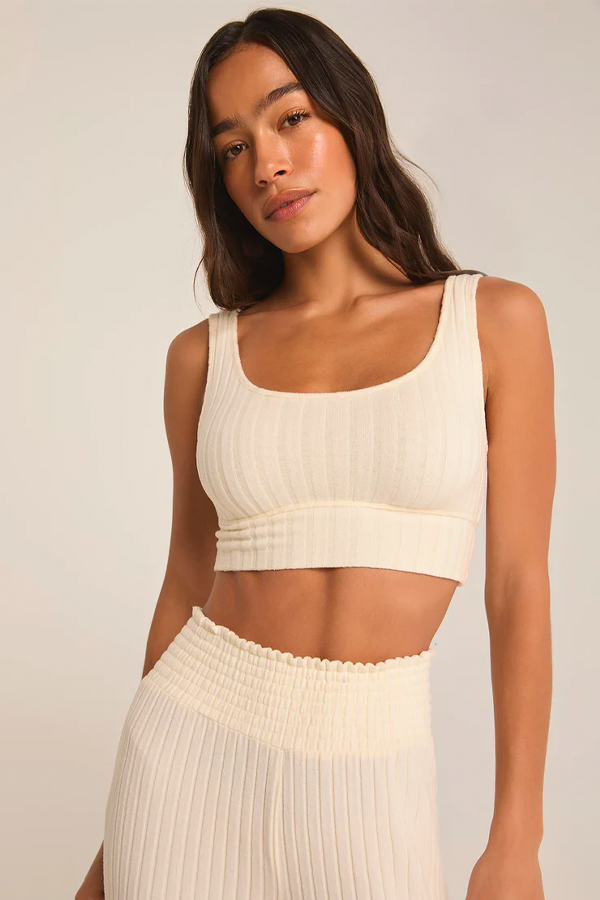 Zoe Rib Tank Bra | Bone - Thumbnail Image Number 1 of 4