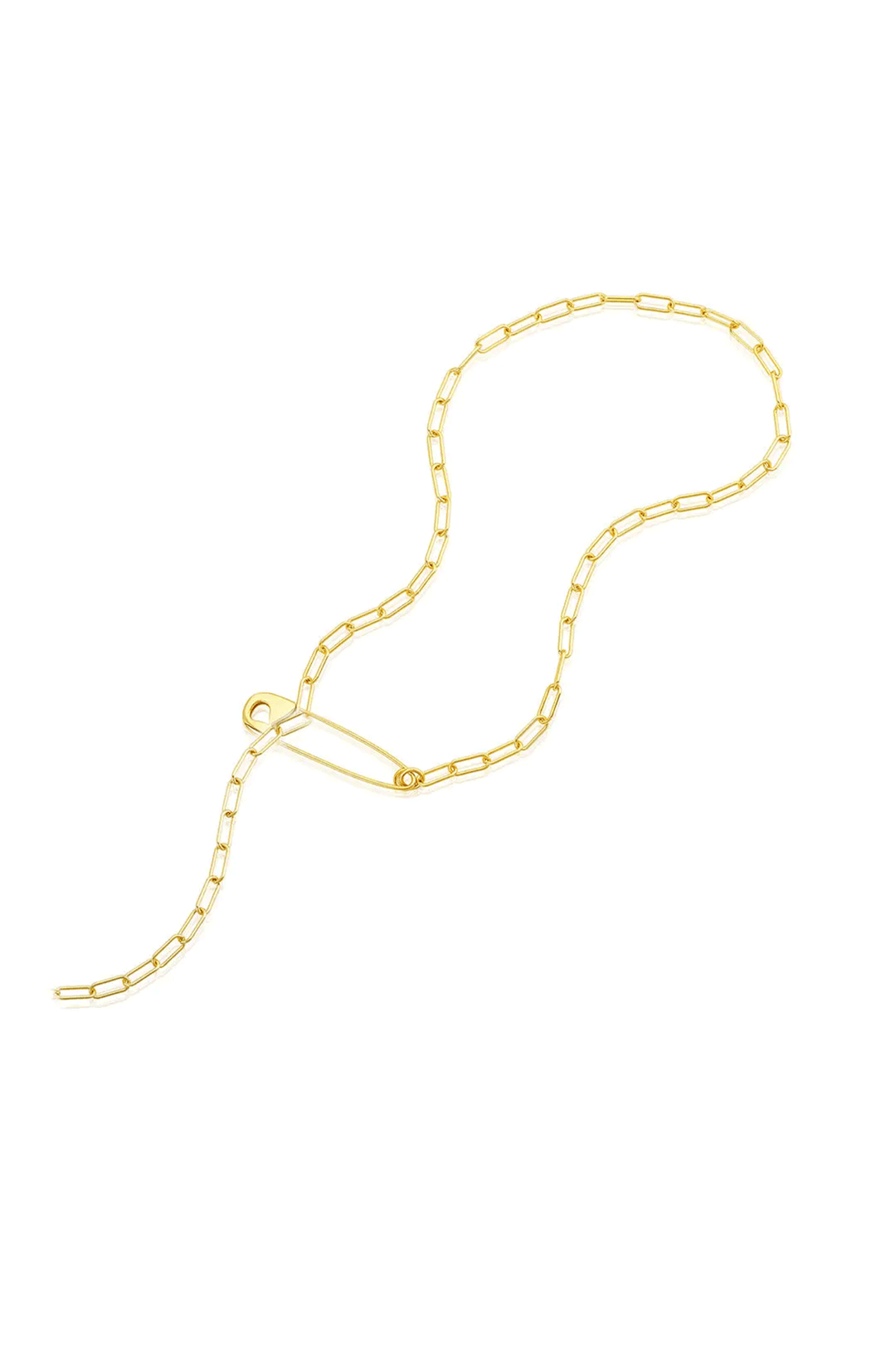 Safety Pin Paper Clip Chain Lariat Necklace | Gold - Visual Media Number 1 of 1