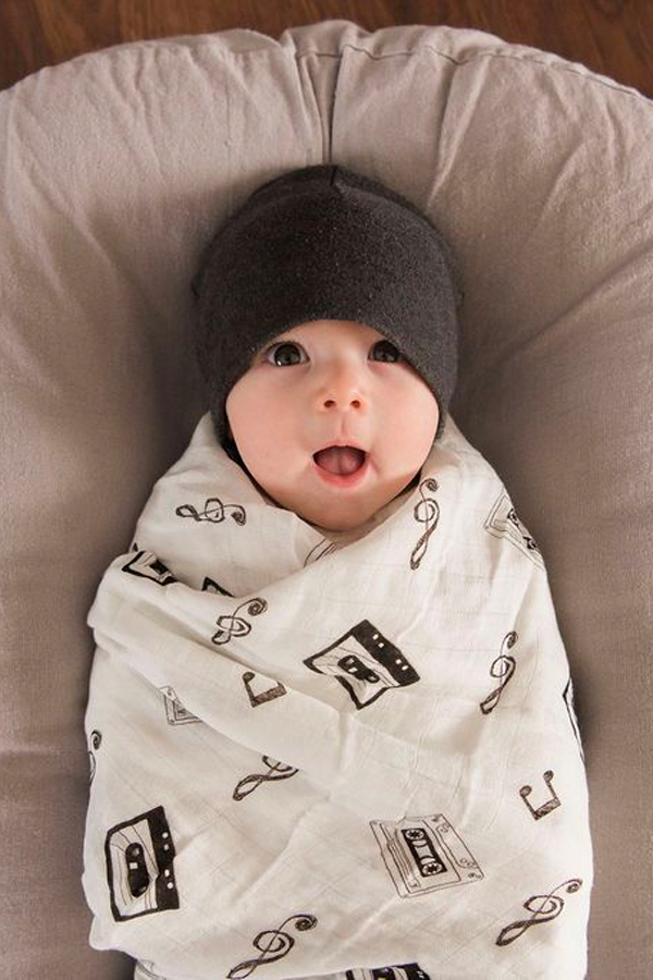 Retro Cassette Tapes Organic Blanket Swaddle - Thumbnail Image Number 3 of 3