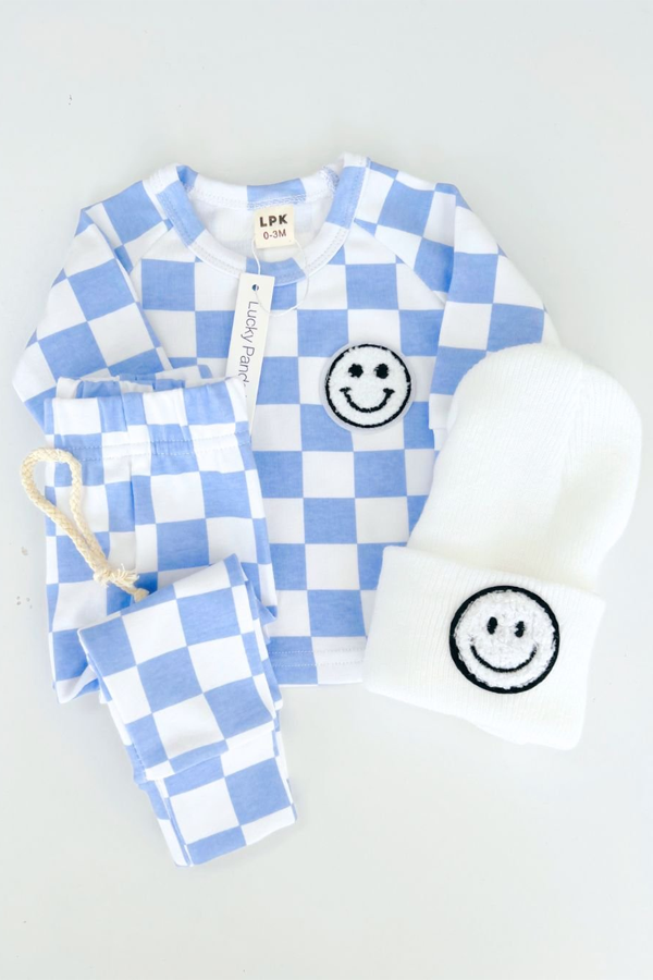 Checkered Smiley Lounge Set | Blue - Thumbnail Image Number 3 of 3