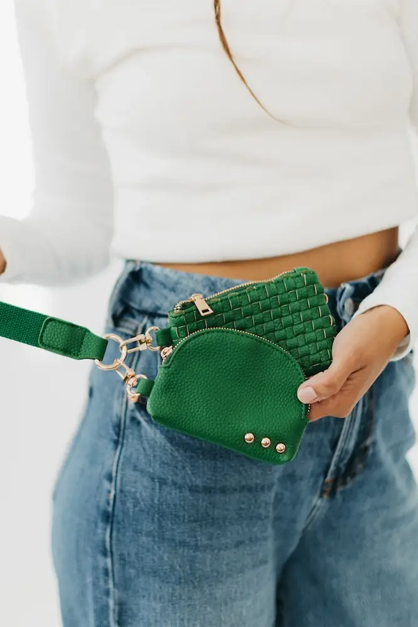Wonderlust Woven Dual Pouch Wristlet | Emerald - Thumbnail Image Number 1 of 2