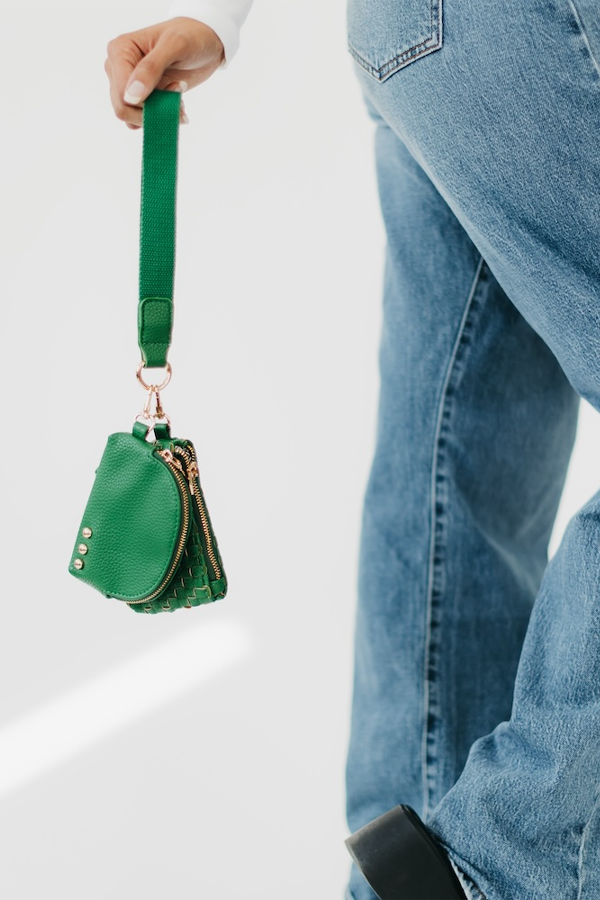 Wonderlust Woven Dual Pouch Wristlet | Emerald - Thumbnail Image Number 2 of 2