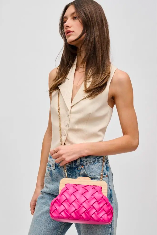 Matilda Woven Clutch | Hot Pink - Thumbnail Image Number 1 of 4

