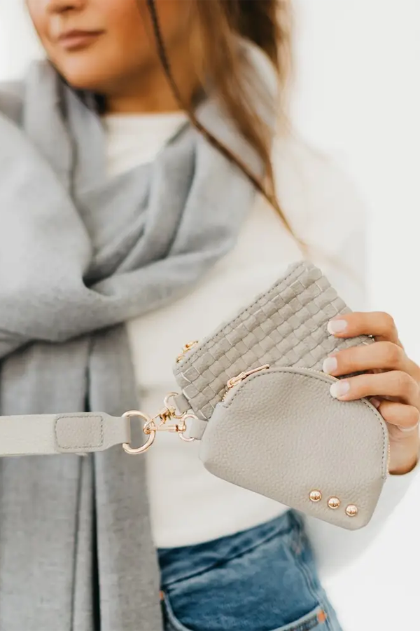 Wonderlust Woven Dual Pouch Wristlet | Gray - Visual Media Number 1 of 2