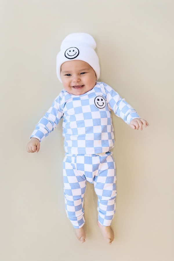 Checkered Smiley Lounge Set | Blue - Thumbnail Image Number 1 of 3