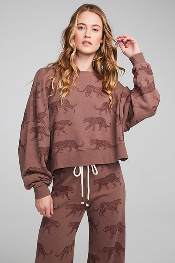 Allover Leopards Pullover | Deep Taupe - Thumbnail Image Number 1 of 4