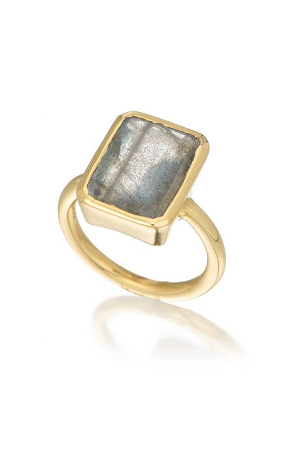 Large Emerald Cut Bezel Ring | Labradorite - Visual Media Number 1 of 1