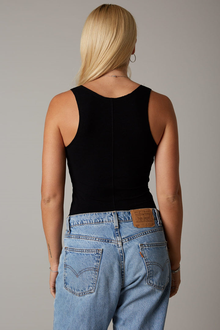 Scoop Neck Racer Tank | Black - Thumbnail Image Number 2 of 2