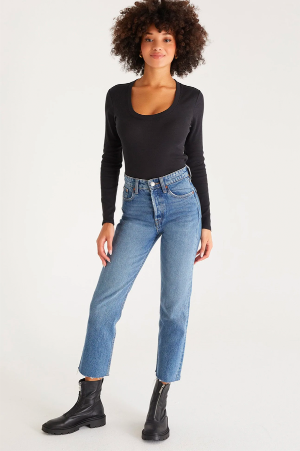 Sirena Rib Long Sleeve Tee | Black - Thumbnail Image Number 1 of 2