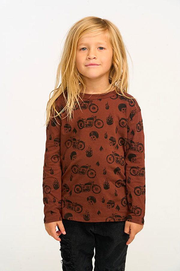 Moto Flames Longsleeve Top | Coffee - Thumbnail Image Number 1 of 4