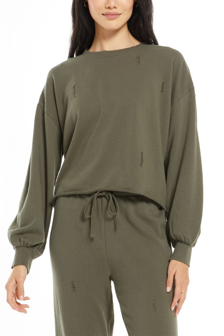 Allie Distressed Sweatshirt | Seaweed - Visual Media Number 1 of 1