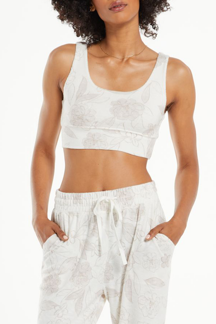 Zoe Floral Tank Bra | Bone - Thumbnail Image Number 1 of 2