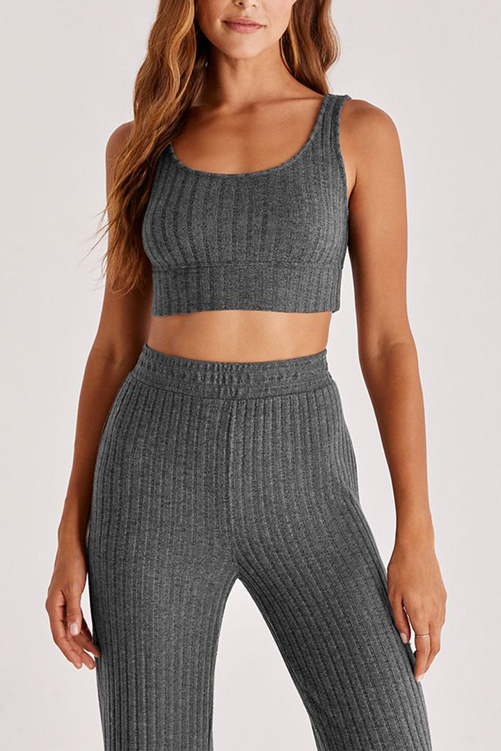 Zoe Rib Tank Bra | Heather Coal - Thumbnail Image Number 1 of 2