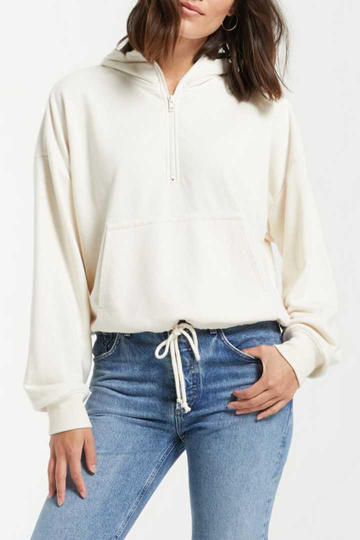 Ariel Loop Terry Hoodie | Bone - Thumbnail Image Number 1 of 3