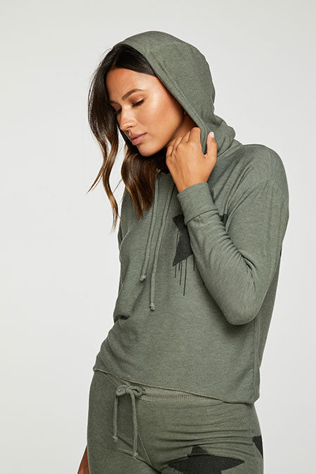 Recycled Black Star Crop Hoodie | Safari - Thumbnail Image Number 3 of 3