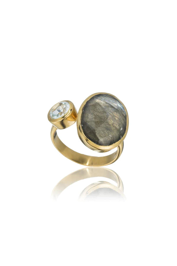 Double Bezel Ring | Labradorite and Blue Quartz - Visual Media Number 1 of 1