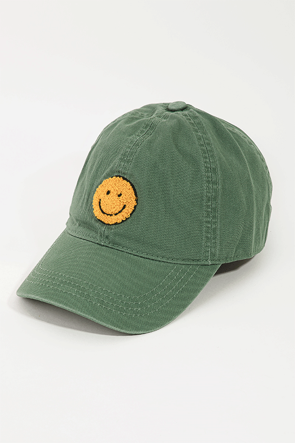 Smiley Face Print Denim Cap | Green - Visual Media Number 1 of 1