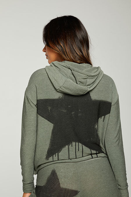 Recycled Black Star Crop Hoodie | Safari - Thumbnail Image Number 2 of 3