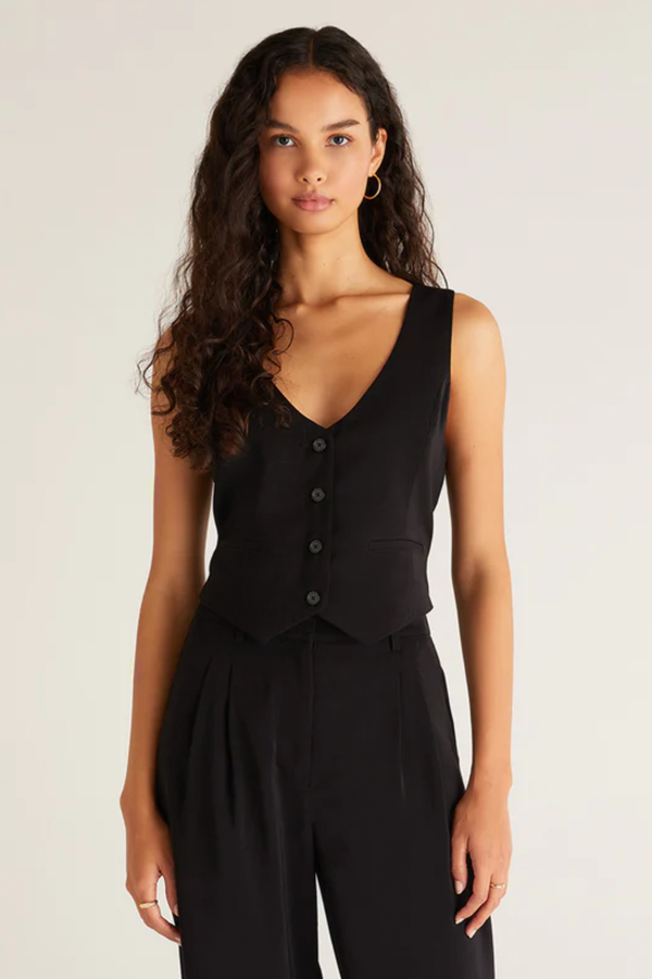 Eleanor Twill Vest | Black - Thumbnail Image Number 3 of 3