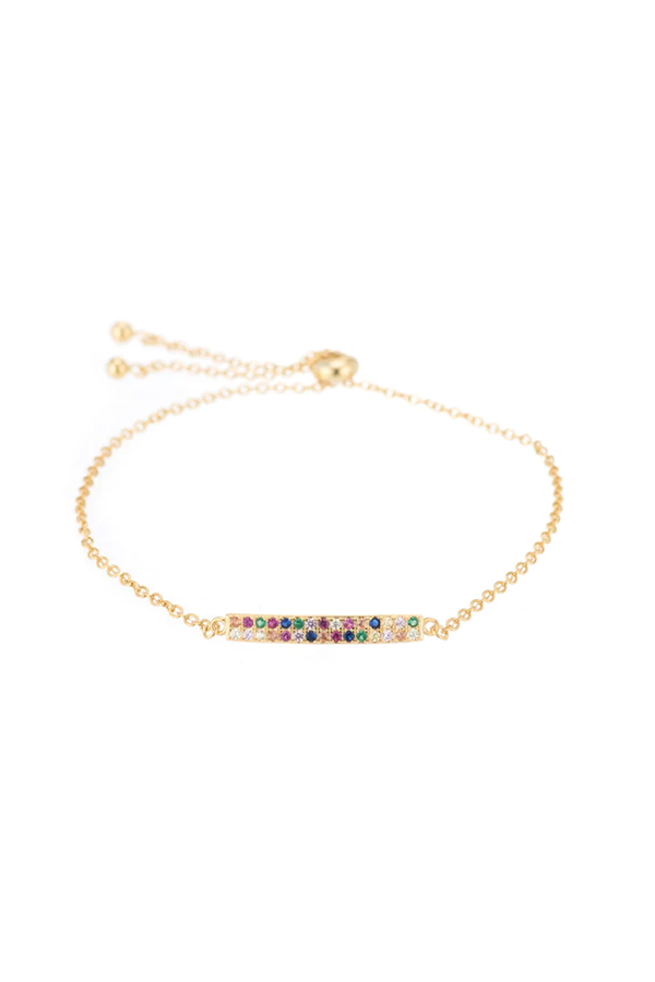 Melrose CZ Pave Double Bar Bolo Bracelet | Gold/Multi - Visual Media Number 1 of 1