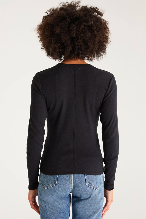 Sirena Rib Long Sleeve Tee | Black - Thumbnail Image Number 2 of 2