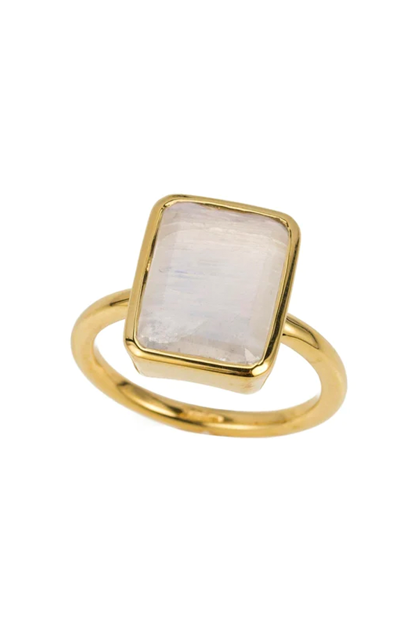 Large Emerald Cut Bezel Ring | Moonstone - Visual Media Number 1 of 1
