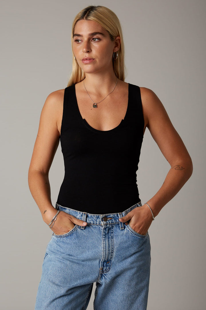 Scoop Neck Racer Tank | Black - Thumbnail Image Number 1 of 2