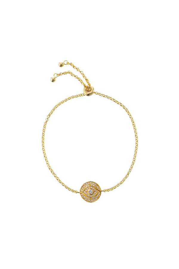 Melrose CZ Pave Evil Eye Bolo Bracelet | Gold - Visual Media Number 1 of 1
