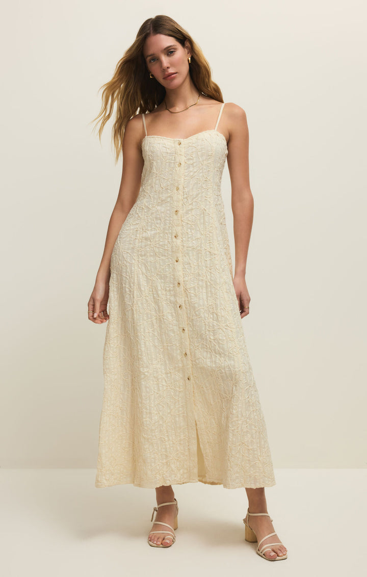 Angel Eyes Textured Midi Dress | Champagne - Thumbnail Image Number 1 of 2
